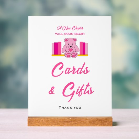 ピンクのテディベア赤ちゃんシャワーカード&ギフトサイン アクリルサイン (ニュートラル)