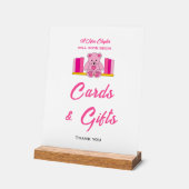 ピンクのテディベア赤ちゃんシャワーカード&ギフトサイン アクリルサイン (傾斜)