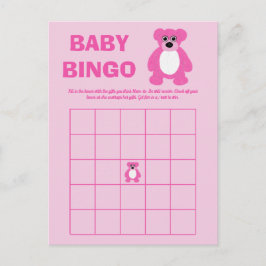 ピンクのテディベア赤ちゃんシャワービンゴゲームカード 案内ポストカード