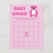 ピンクのテディベア赤ちゃんシャワービンゴゲームカード 案内ポストカード (正面)