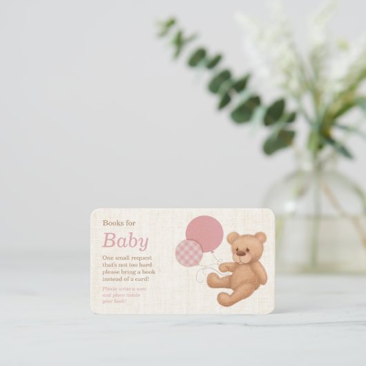 ピンクのテディベア赤ちゃんシャワー予約リクエスト エンクロージャーカード (スタンド正面)