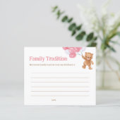 ピンクのテディベア赤ちゃんシャワー家族の伝統カード (スタンド正面)