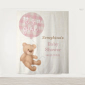 ピンクのテディベア赤ちゃんシャワー背景 タペストリー (正面)