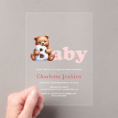 ピンクのテディベア赤ちゃんシャワー アクリル招待状 (インサイチュ (ポータブル))