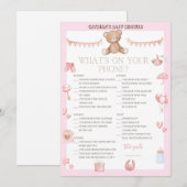 ピンクのテディベア赤ちゃんシャワー – 編集可能な名前， 5x7 招待状 (正面/裏面)