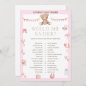 ピンクのテディベア赤ちゃんシャワー – 編集可能な名前， 5x7 招待状 (正面/裏面)