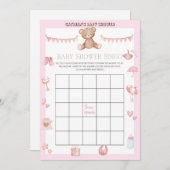 ピンクのテディベア赤ちゃんシャワー – 編集可能な名前， 5x7 招待状 (正面/裏面)