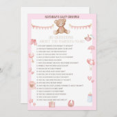 ピンクのテディベア赤ちゃんシャワー – 編集可能な名前， 5x7 招待状 (正面/裏面)