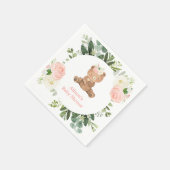 ピンクのテディベア赤面白い緑のベビーシャワー スタンダードカクテルナプキン (角)
