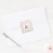 ピンクのテディベア かわいいクリスマス スクエアシール (封筒)