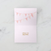 ピンクのテディベア ゴールドの王冠 ハッピーバースデー サンキューカード (内部)