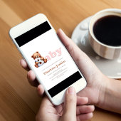 ピンクのテディベア ベビーシャワー招待状 招待状