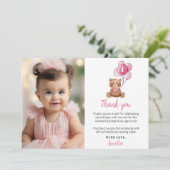 ピンクのテディベア 誕生日 フォト ありがとうカード サンキューカード (スタンド正面)