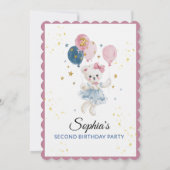 ピンクのテディベア 2歳の誕生日 女の子 招待状 (裏面)