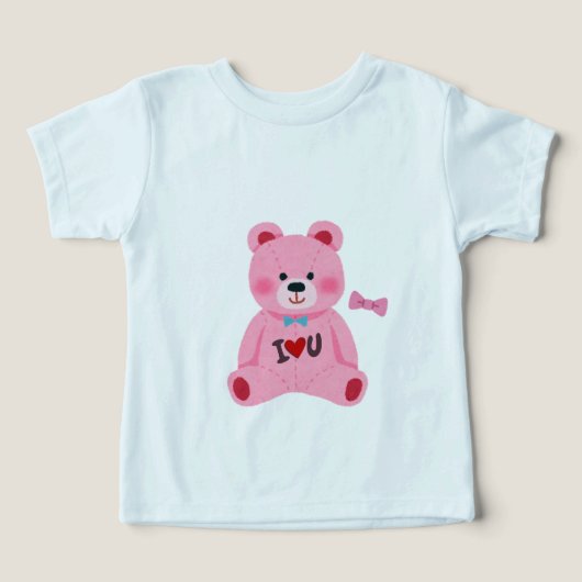 ピンクのテディベア I Love You ベビーTシャツ  (デザイン正面)