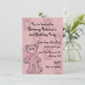ピンクのテディー・ベアの誕生日の招待状 招待状 (スタンド正面)