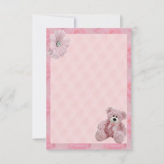 ピンクのテディー・ベア及び花はベビーシャワー感謝していしています サンキューカード (裏面)