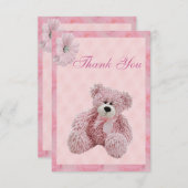 ピンクのテディー・ベア及び花はベビーシャワー感謝していしています サンキューカード (正面/裏面)
