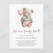 ピンクのテディ我々は心から女の子の赤ちゃんシャワーを待つことができる インビテーションポストカード (正面)