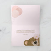 ピンクのテディ我々は心から女の子の赤ちゃんシャワーを待つことができる サンキューカード (内部)