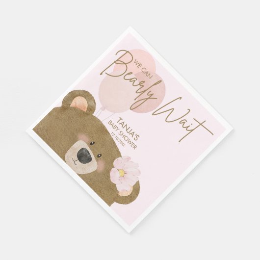 ピンクのテディ我々は心から女の子の赤ちゃんシャワーを待つことができる スタンダードランチョンナプキン (角)