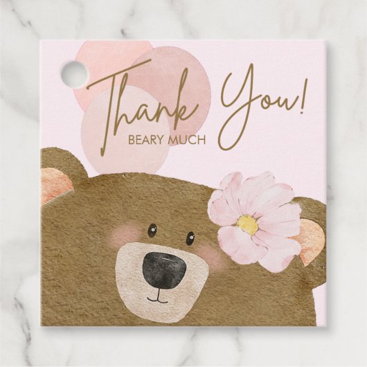 ピンクのテディ我々は心から女の子の赤ちゃんシャワーを待つことができる フェイバータグ (正面)