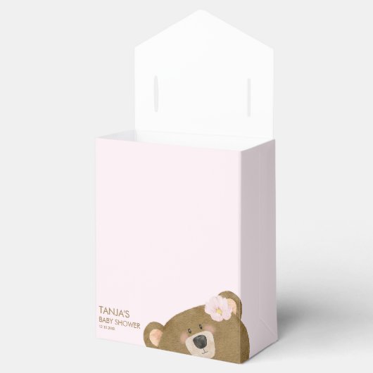 ピンクのテディ我々は心から女の子の赤ちゃんシャワーを待つことができる フェイバーボックス (オープン)