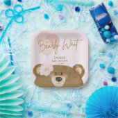 ピンクのテディ我々は心から女の子の赤ちゃんシャワーを待つことができる ペーパープレート (パーティー)