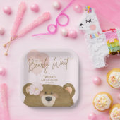 ピンクのテディ我々は心から女の子の赤ちゃんシャワーを待つことができる ペーパープレート (パーティー)