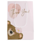 ピンクのテディ我々は心から女の子の赤ちゃんシャワーを待つことができる ミディアムペーパーバッグ (裏面)