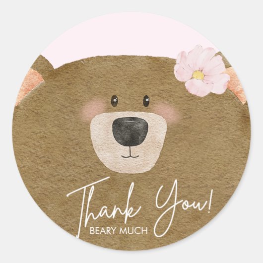 ピンクのテディ我々は心から女の子の赤ちゃんシャワーを待つことができる ラウンドシール (正面)