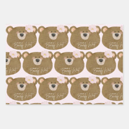 ピンクのテディ我々は心から女の子の赤ちゃんシャワーを待つことができる ラッピングペーパーシート