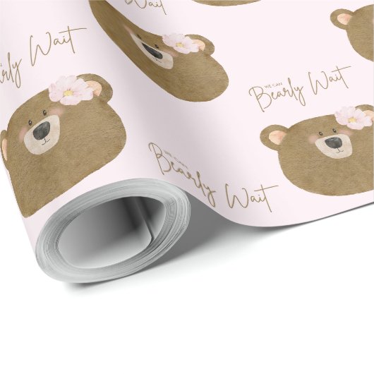 ピンクのテディ我々は心から女の子の赤ちゃんシャワーを待つことができる ラッピングペーパー (ロールコーナー)