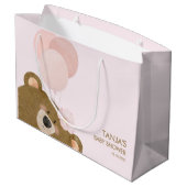 ピンクのテディ我々は心から女の子の赤ちゃんシャワーを待つことができる ラージペーパーバッグ (裏面アングル)