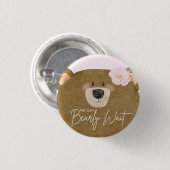 ピンクのテディ我々は心から女の子の赤ちゃんシャワーを待つことができる 缶バッジ (正面&裏面)