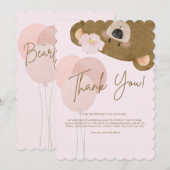 ピンクのテディ我々は心から女の子の赤ちゃんシャワーTha待ち サンキューカード (正面/裏面)