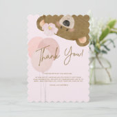 ピンクのテディ我々は心から女の子の赤ちゃんシャワーTha待ち サンキューカード (スタンド正面)