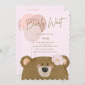 ピンクのテディ我々は心待ちできる女の子の赤ちゃんシャワーinv 招待状 (正面/裏面)