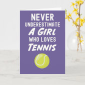 ピンクのテニスカード　ガールズ　キッズ　かわいいスポーツ　彼女 カード (黄色い花)