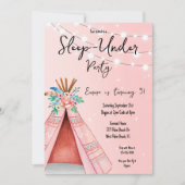 ピンクのテントで寝る誕生日パーティーの招待状 招待状 (正面)