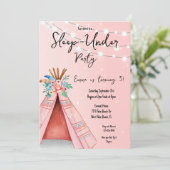 ピンクのテントで寝る誕生日パーティーの招待状 招待状 (スタンド正面)