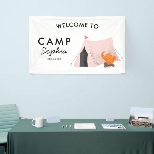 ピンクのテントのキャンプの誕生会の歓迎 横断幕 (トレードショー)