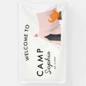 ピンクのテントのキャンプの誕生会の歓迎 横断幕 (縦)