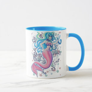 ピンクのテールフィンの人魚 マグカップ