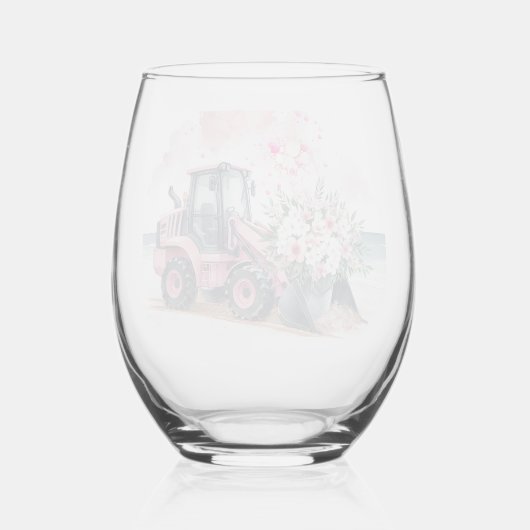 ピンクのディガーバケットの花 ステムなしワイングラス (裏面)