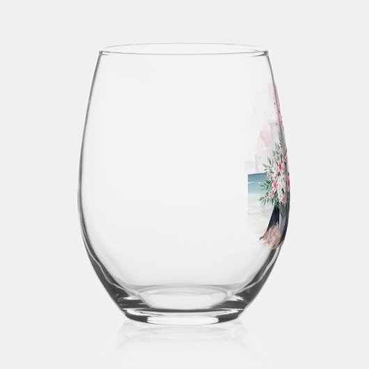 ピンクのディガーバケットの花 ステムなしワイングラス (右)