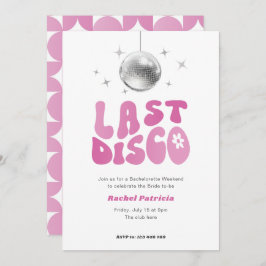 ピンクのディスコをテーマにした、最後のディスコ独身最後のパーティー 招待状