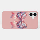 ピンクのディスコボールボウ iPhoneケース (裏面横)