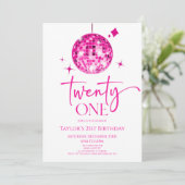 ピンクのディスコボール 21歳の誕生日パーティー 招待状 (スタンド正面)