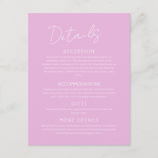 ピンクのディテールが大きなウェディングエンクロージャーカード エンクロージャーカード (正面)